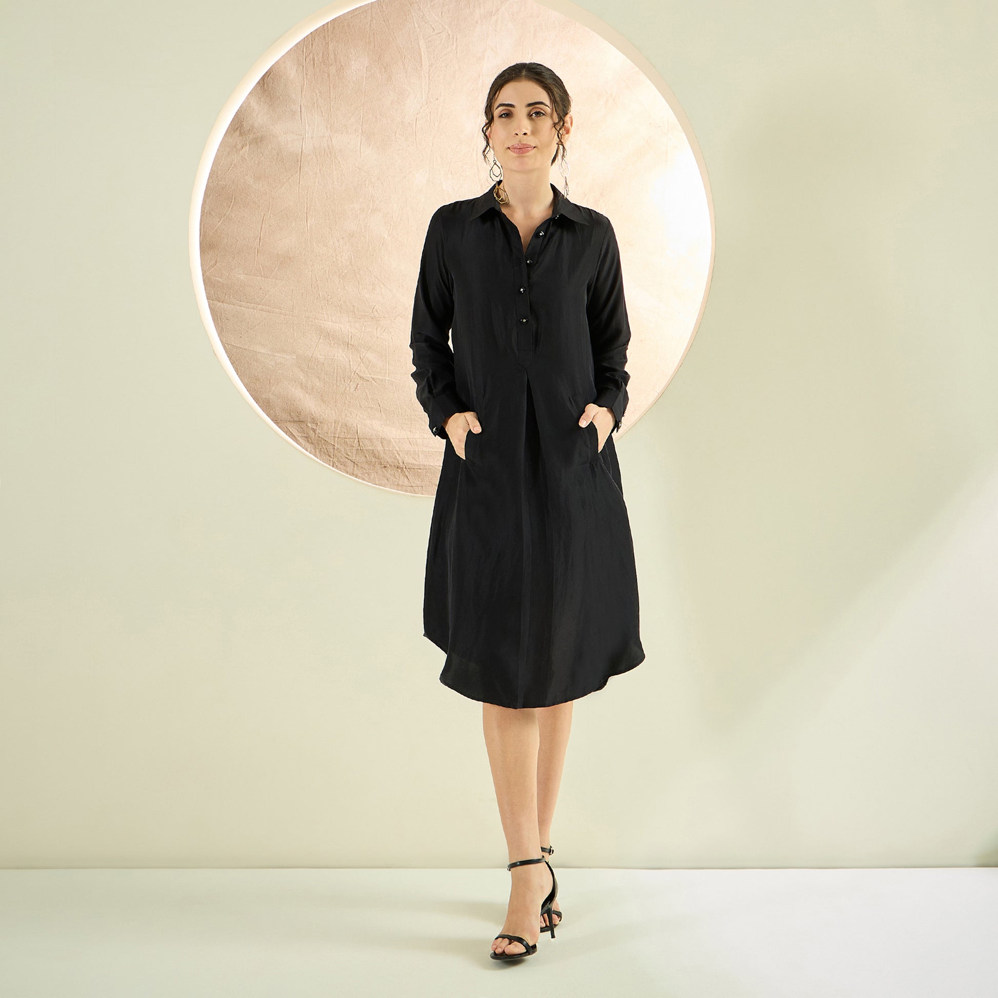 Black Silk Shirt Dress - L Black Silk Shirt Dress - L