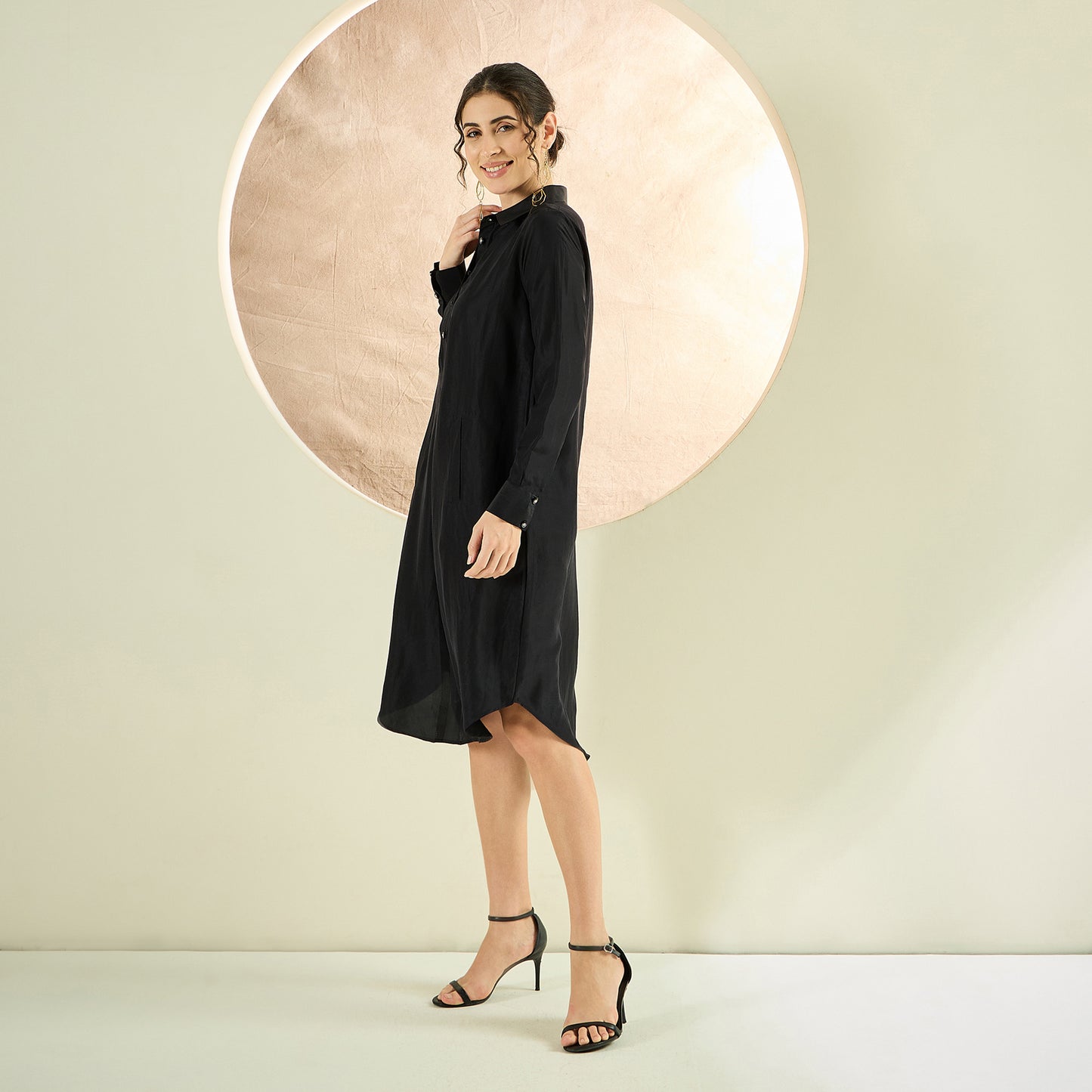 Black Silk Shirt Dress