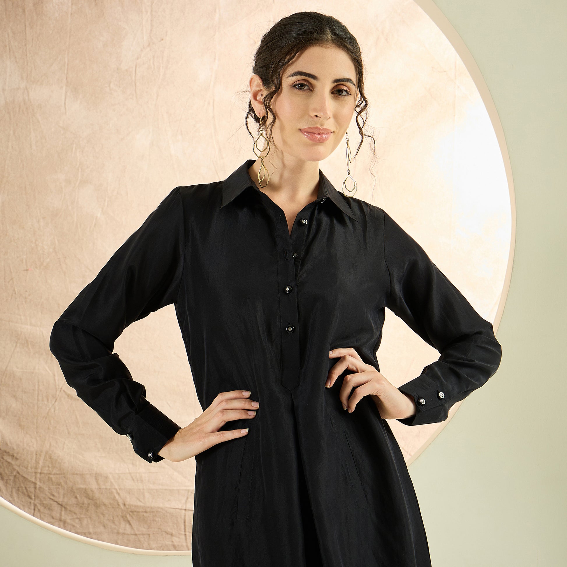 Black Silk Shirt Dress | First Resort by Ramola Bachchan Black Silk Shirt Dress | First Resort by Ramola Bachchan