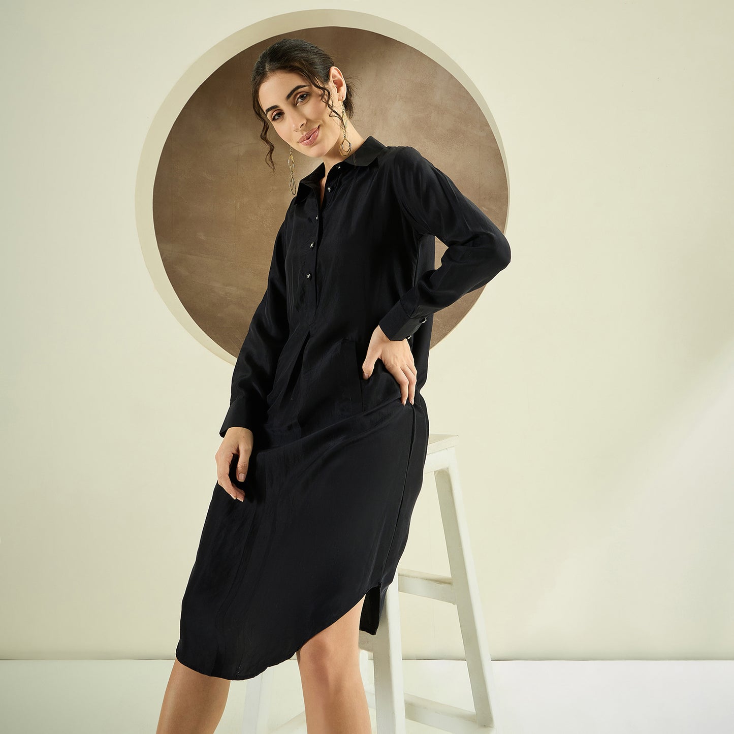 Black Silk Shirt Dress