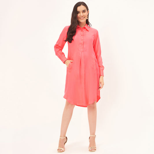 Pink Silk Shirt Dress