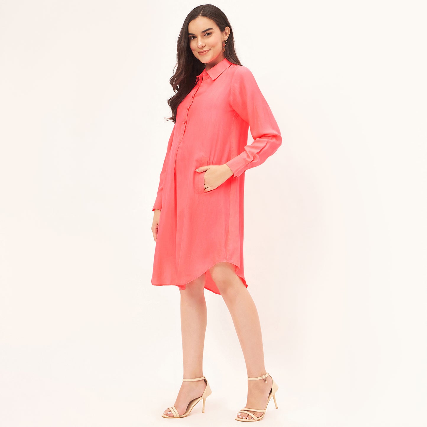Pink Silk Shirt Dress