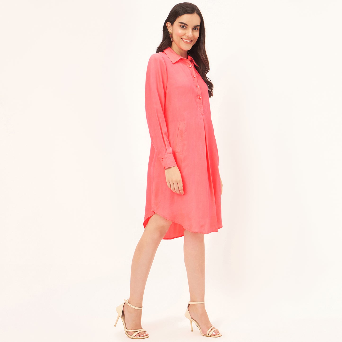 Pink Silk Shirt Dress