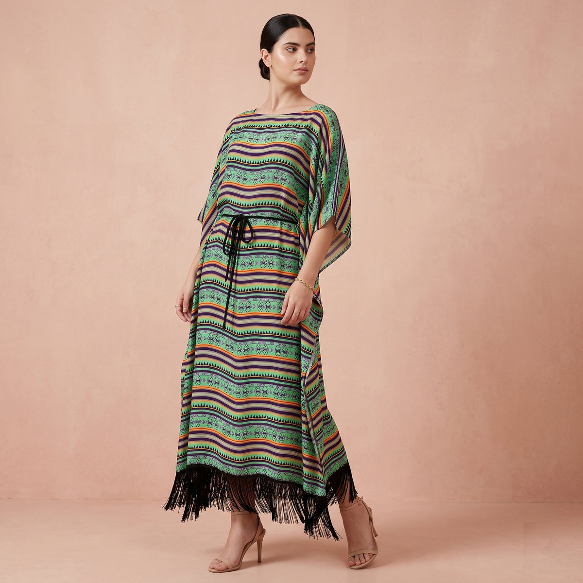 Green And Yellow Geometric Print Dress for Women – Viscose Crepe | First Resort by Ramola Bachchan