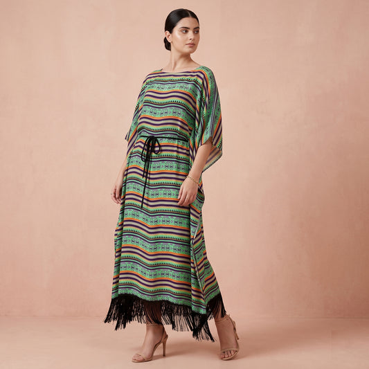 Green And Yellow Geometric Print Dress for Women – Viscose Crepe | First Resort by Ramola Bachchan
