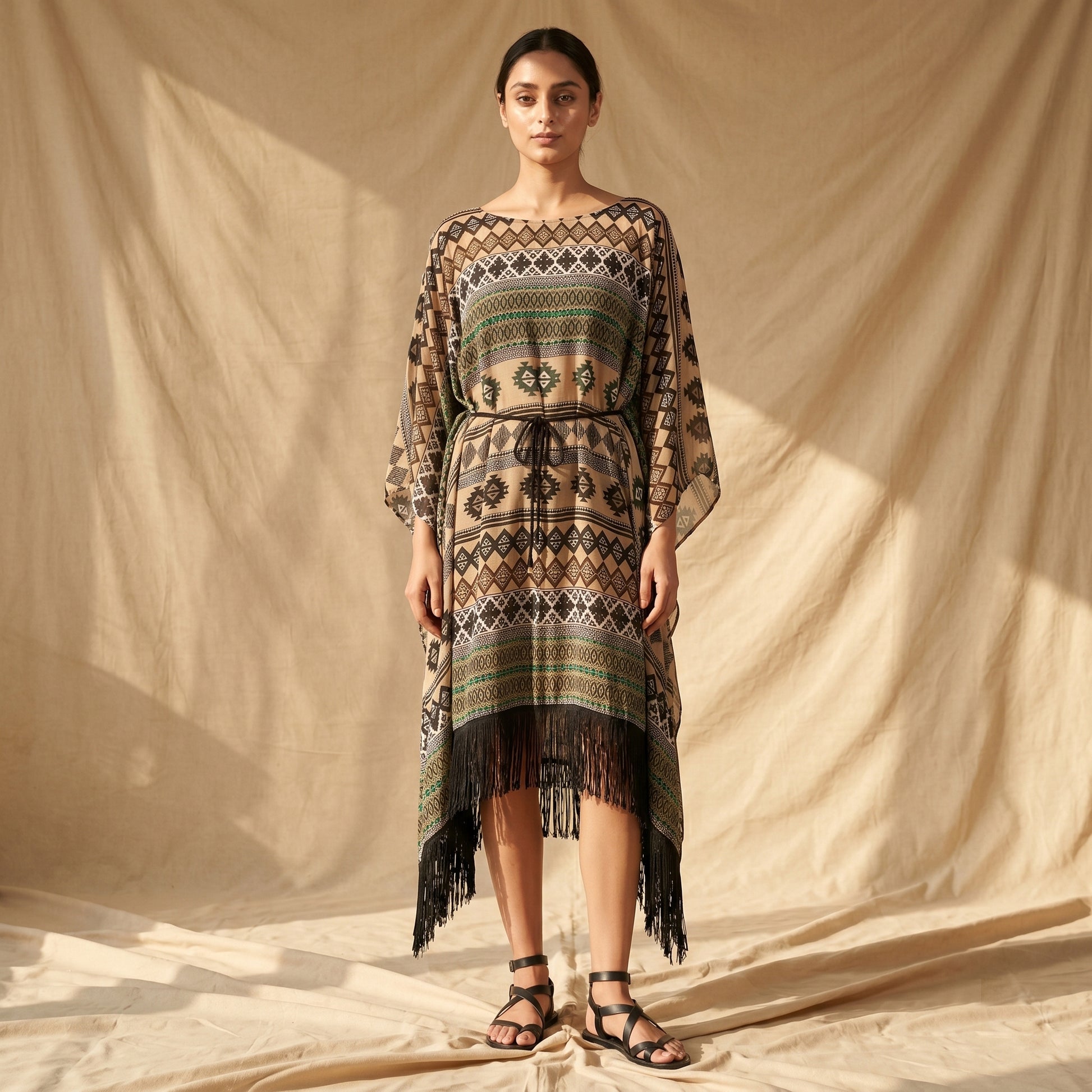 Olive Green Aztec Poncho Dress