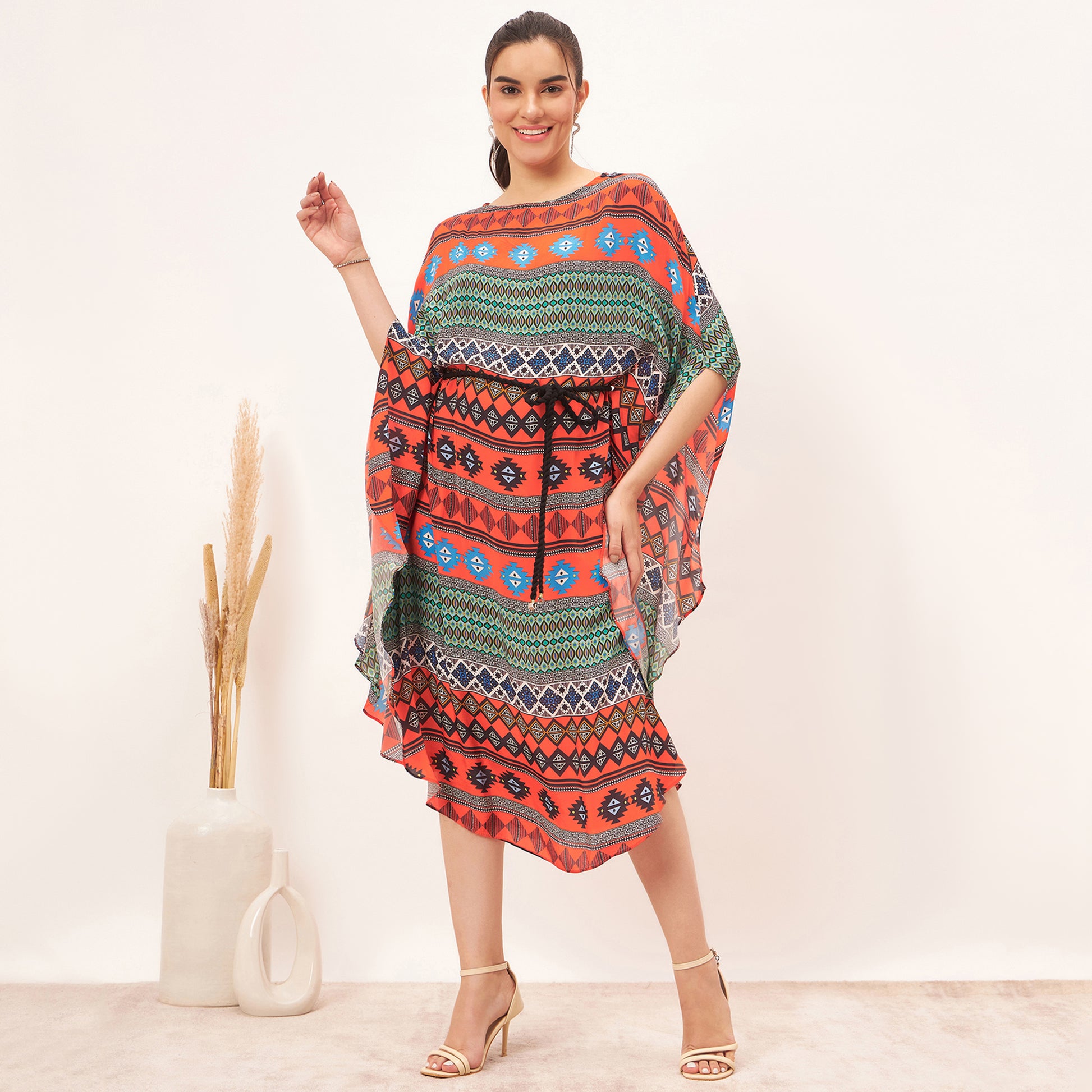 Orange Aztec Poncho Dress - L Orange Aztec Poncho Dress - L