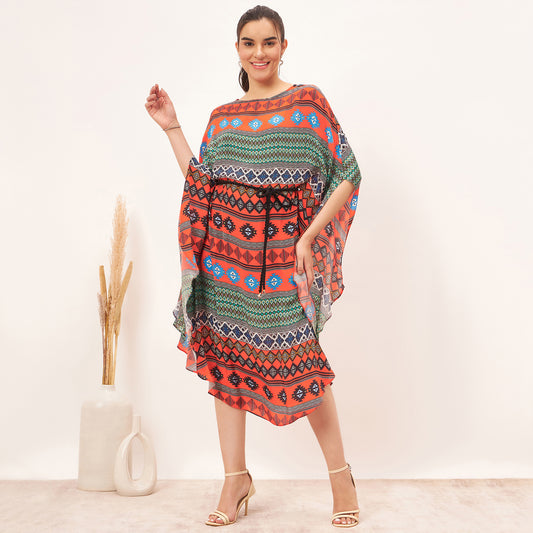 Orange Aztec Poncho Dress