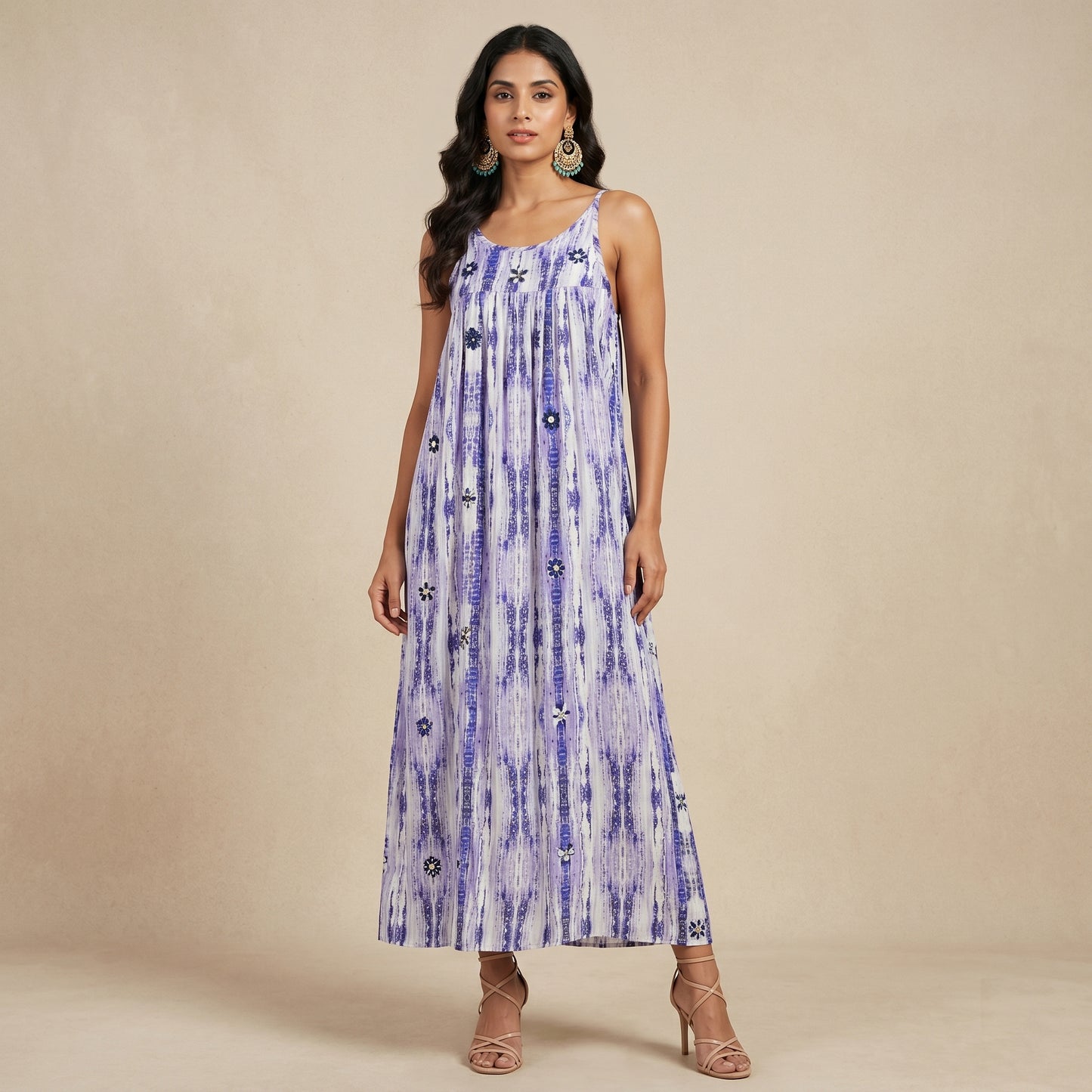 Blue Tie-Dye Print Dress for Women – Embroidered | First Resort by Ramola Bachchan