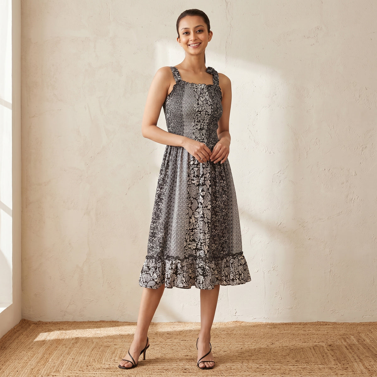 Black And Grey Abstract Print Dress for Women – Cotton Polyester | First Resort by Ramola Bachchan