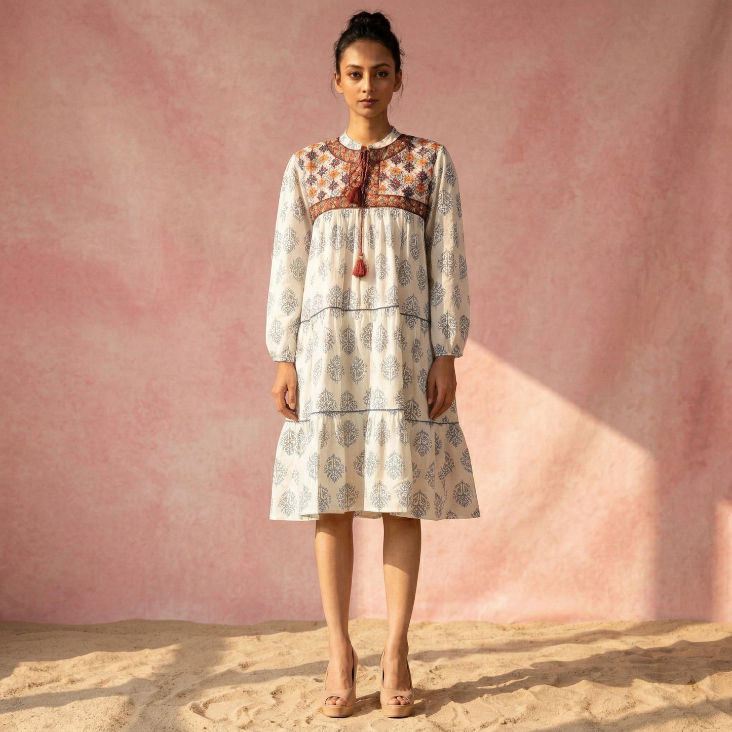 Navy Blue Floral Print Dress for Women – Embroidered | First Resort by Ramola Bachchan