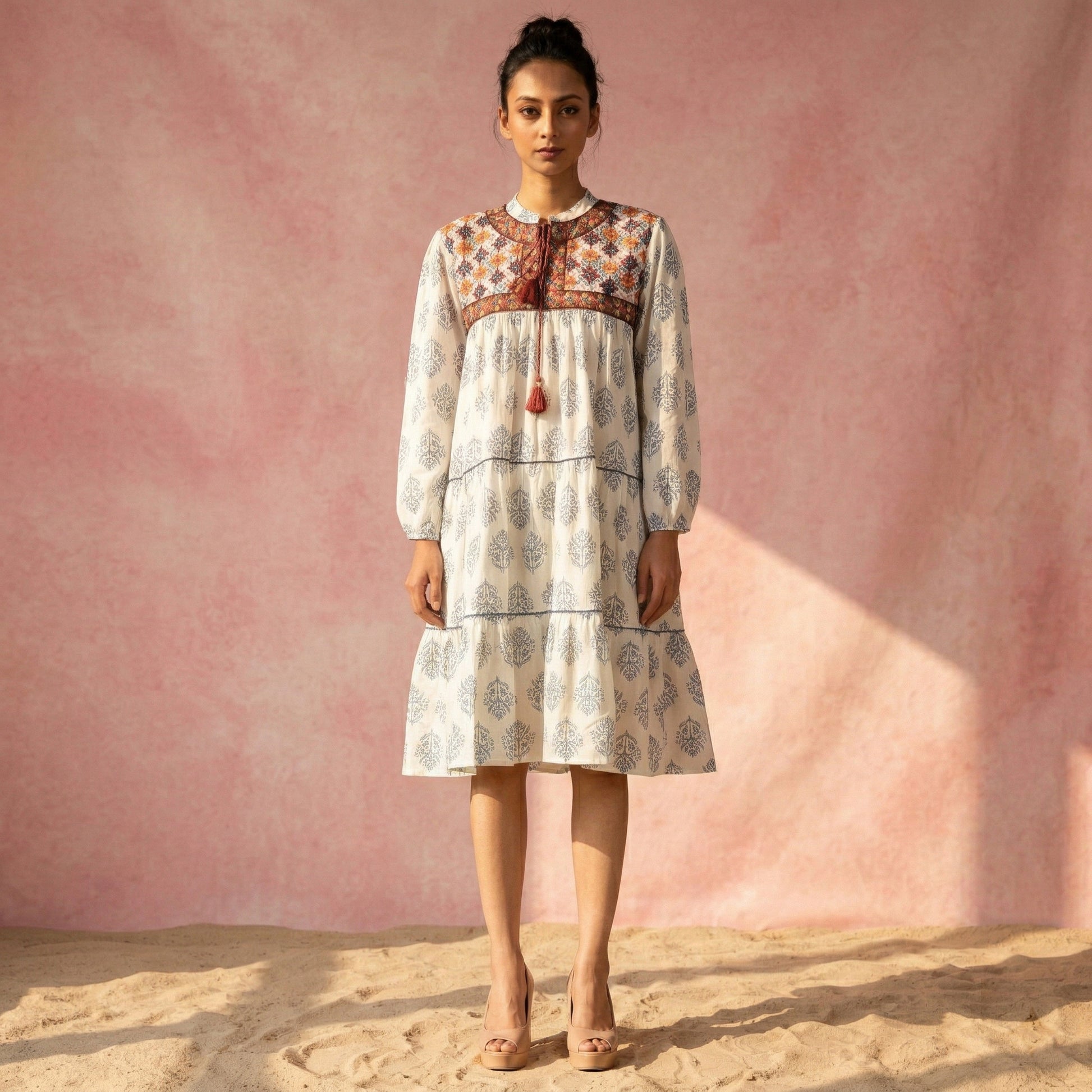 Navy Blue Floral Print Dress for Women – Embroidered | First Resort by Ramola Bachchan