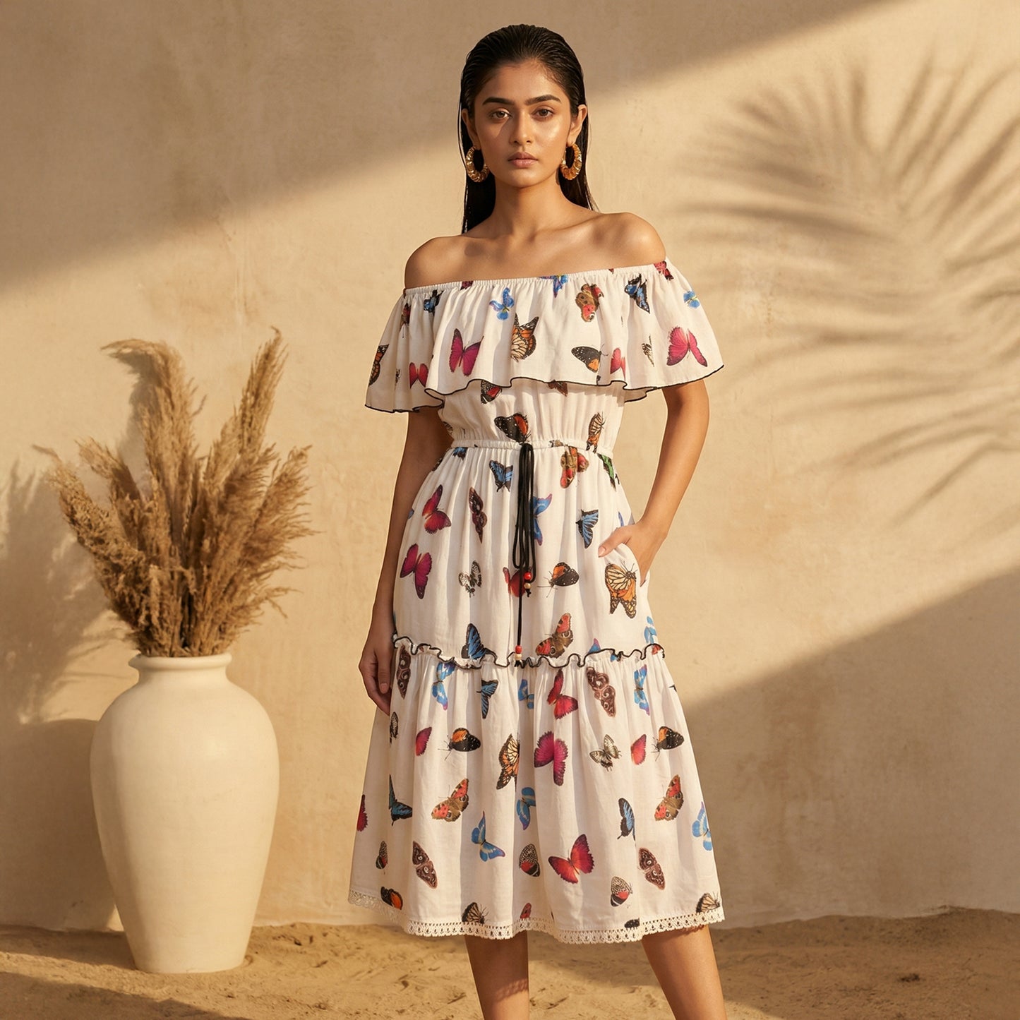 Multicolour Butterfly Print Dress for Women – Cotton Modal | First Resort by Ramola Bachchan