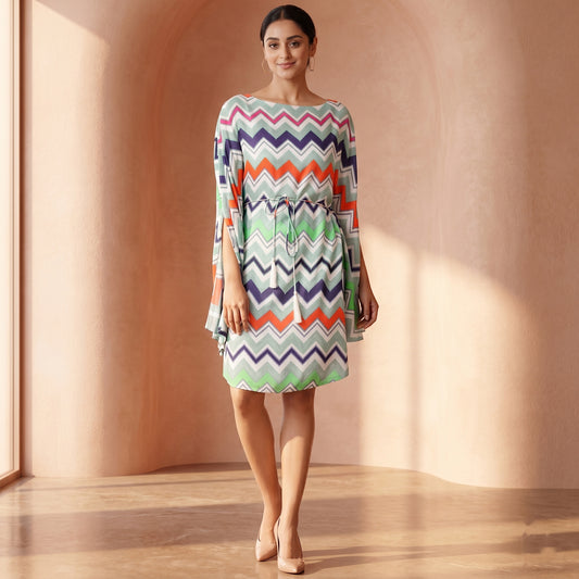 Blue And Orange Chevron Print Dress for Women – Cotton Modal | First Resort by Ramola Bachchan