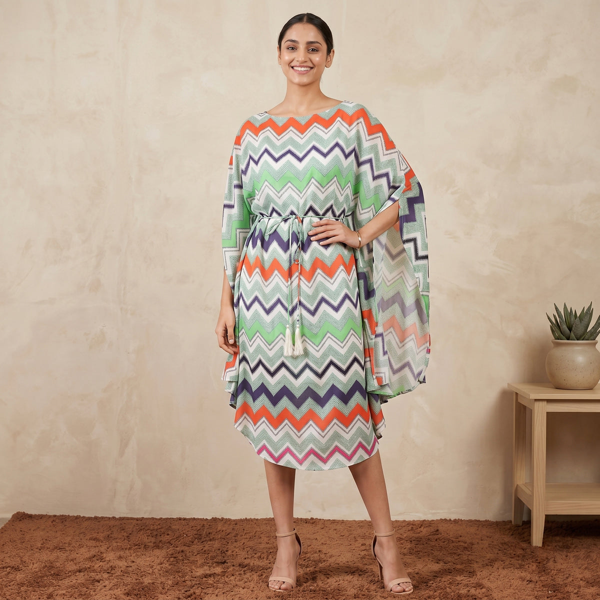 Blue And Orange Chevron Print Dress for Women – Cotton Modal | First Resort by Ramola Bachchan