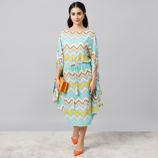 Pale Blue and Yellow Chevron Long Dress