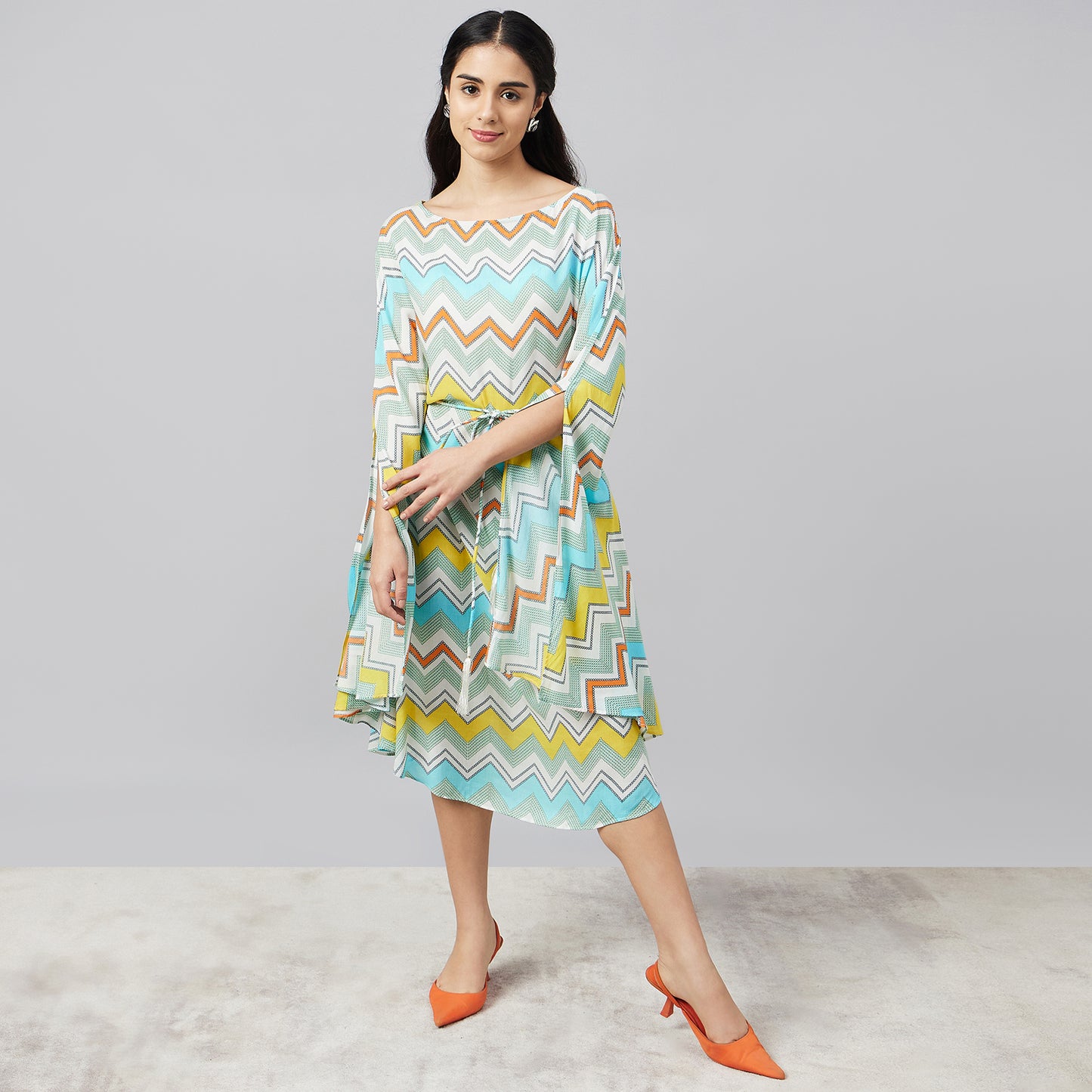 Pale Blue and Yellow Chevron Long Dress