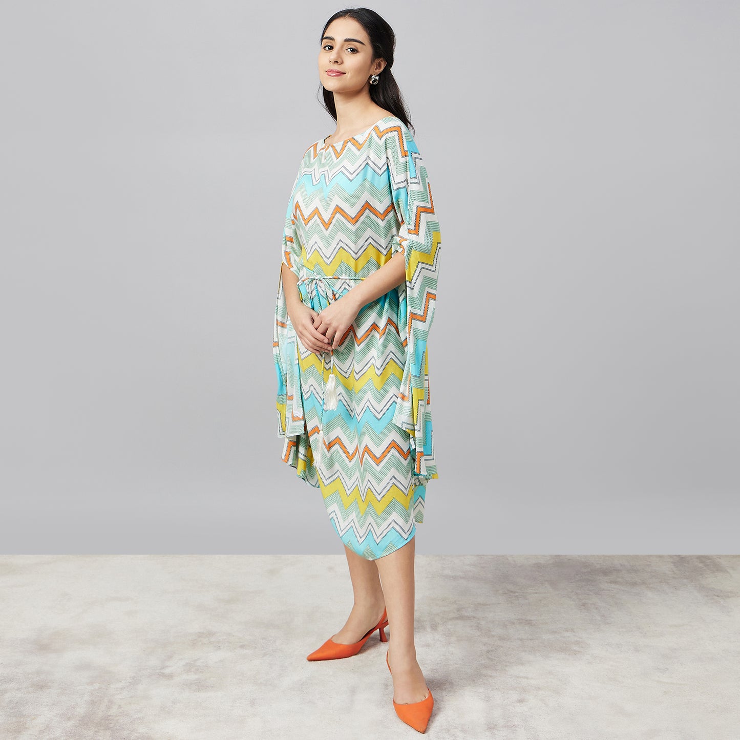 Pale Blue and Yellow Chevron Long Dress