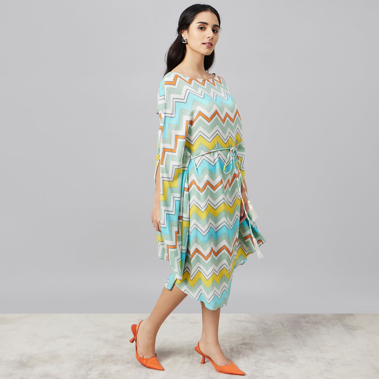 Pale Blue and Yellow Chevron Long Dress