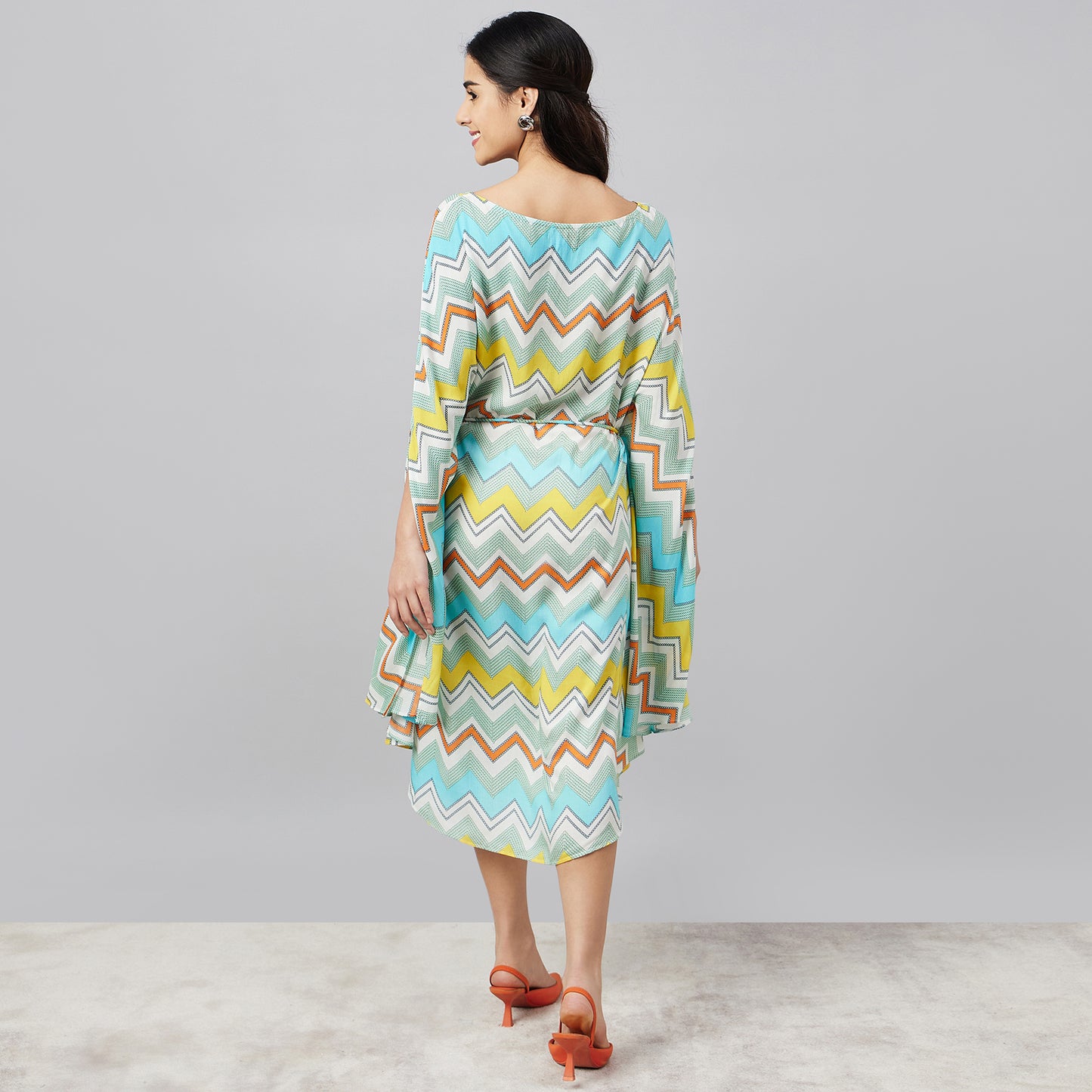 Pale Blue and Yellow Chevron Long Dress