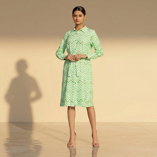 Neon Green Zig-Zag Print Dress for Women – Embroidered | First Resort by Ramola Bachchan