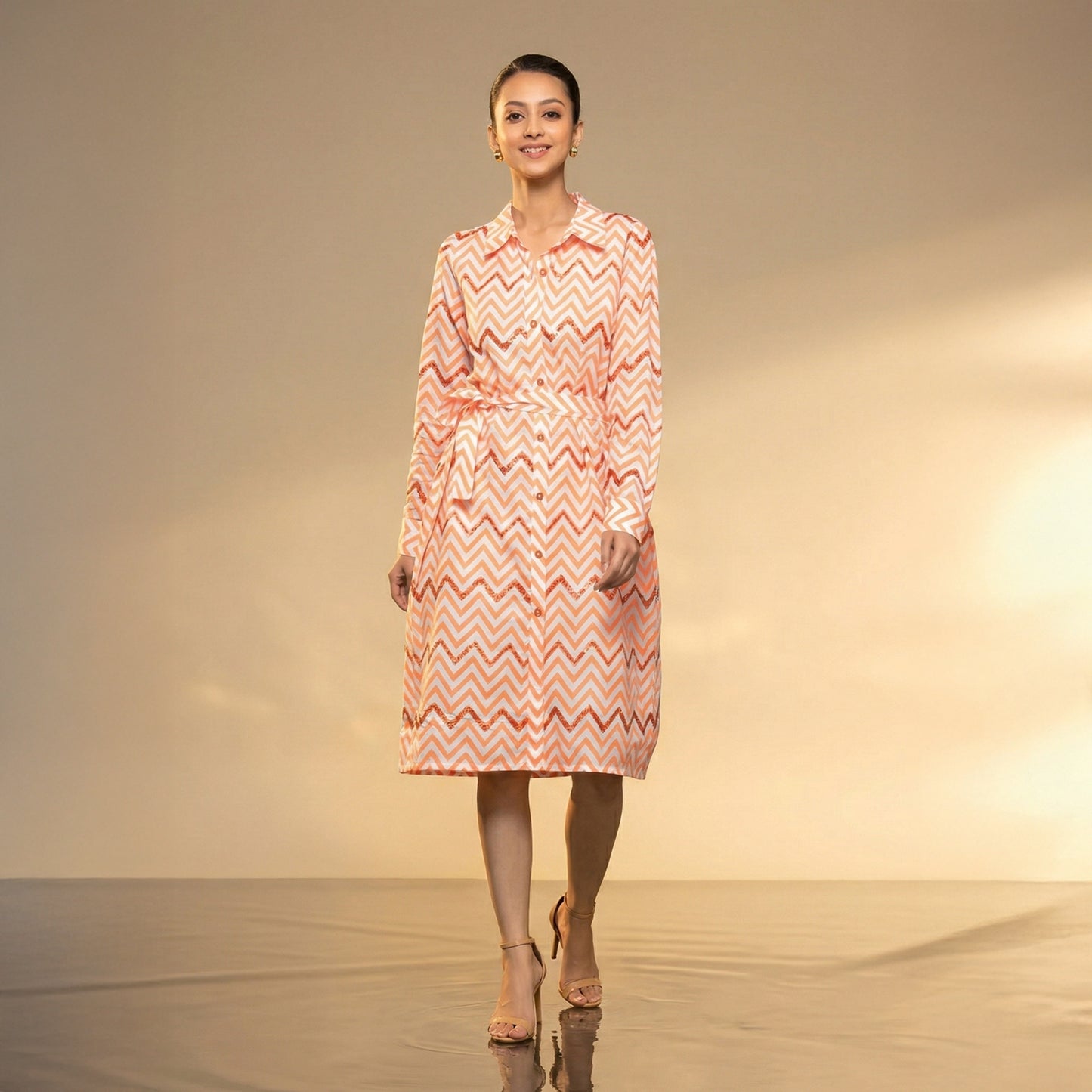 Orange Zig-Zag Print Dress for Women – Embroidered | First Resort by Ramola Bachchan