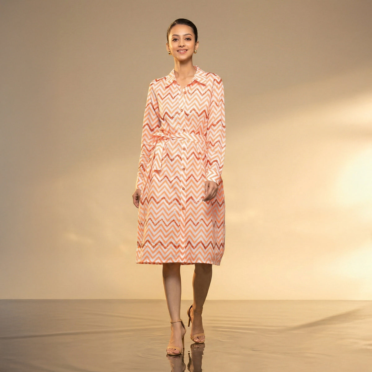 Orange Zig-Zag Print Dress for Women – Embroidered | First Resort by Ramola Bachchan