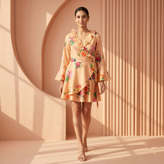 Yellow Floral Print Dress for Women – Cotton Lycra | First Resort by Ramola Bachchan