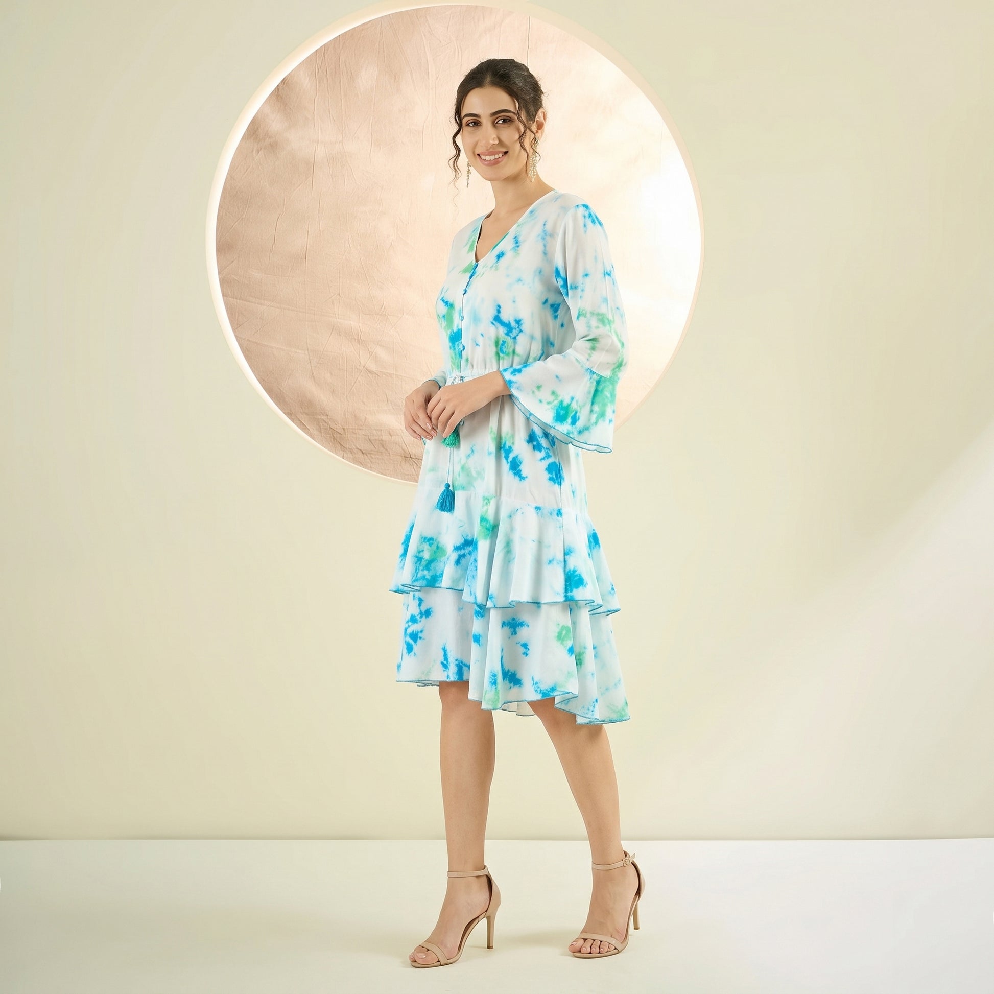 Blue and Green Tie-Dye Frill Dress