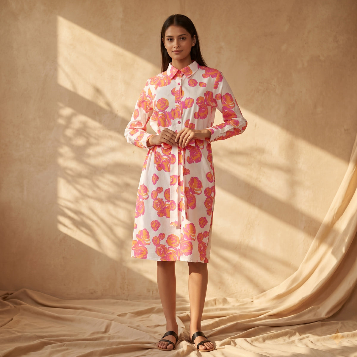 Orange Rose Floral Print Dress for Women – Embellished | First Resort by Ramola Bachchan