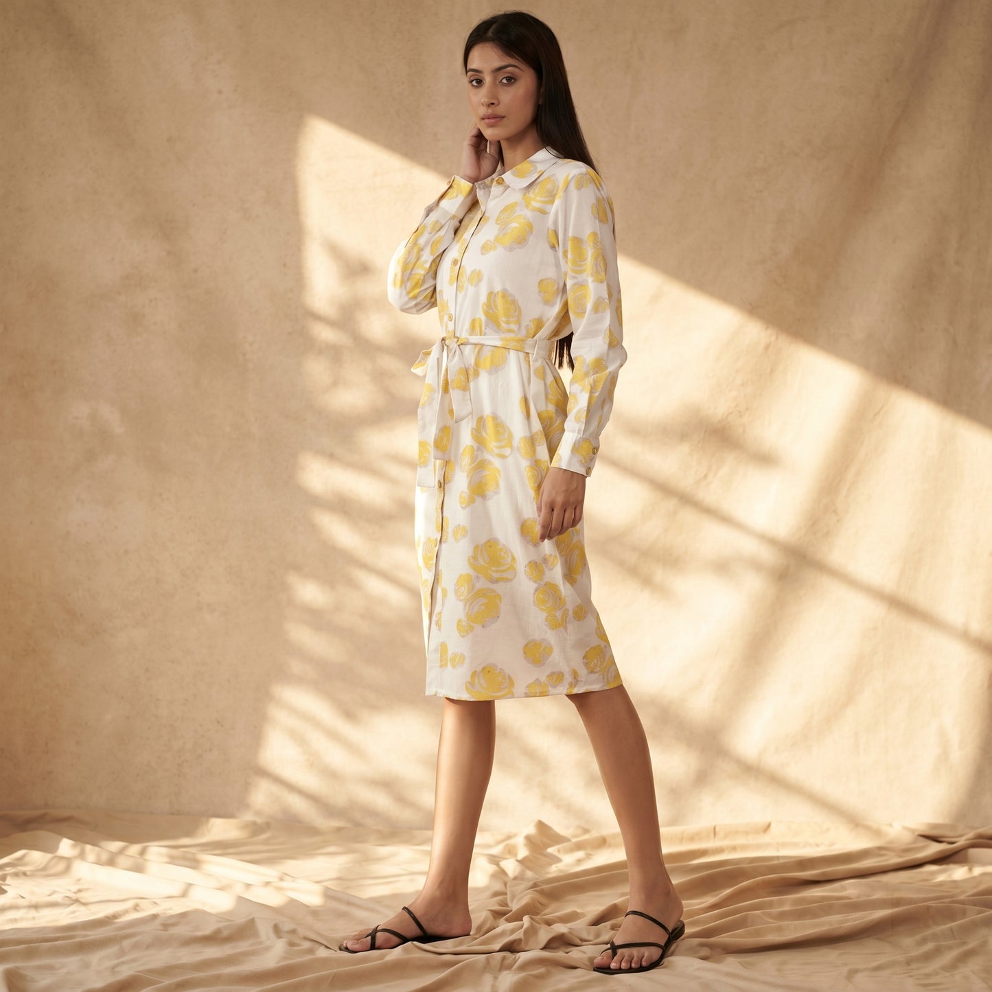 Yellow Rose Floral Print Dress for Women – Embellished | First Resort by Ramola Bachchan