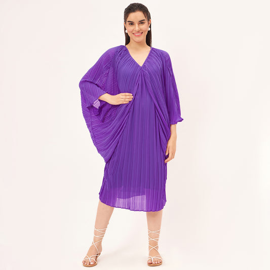 Bright Purple Pleated Kaftan Dress