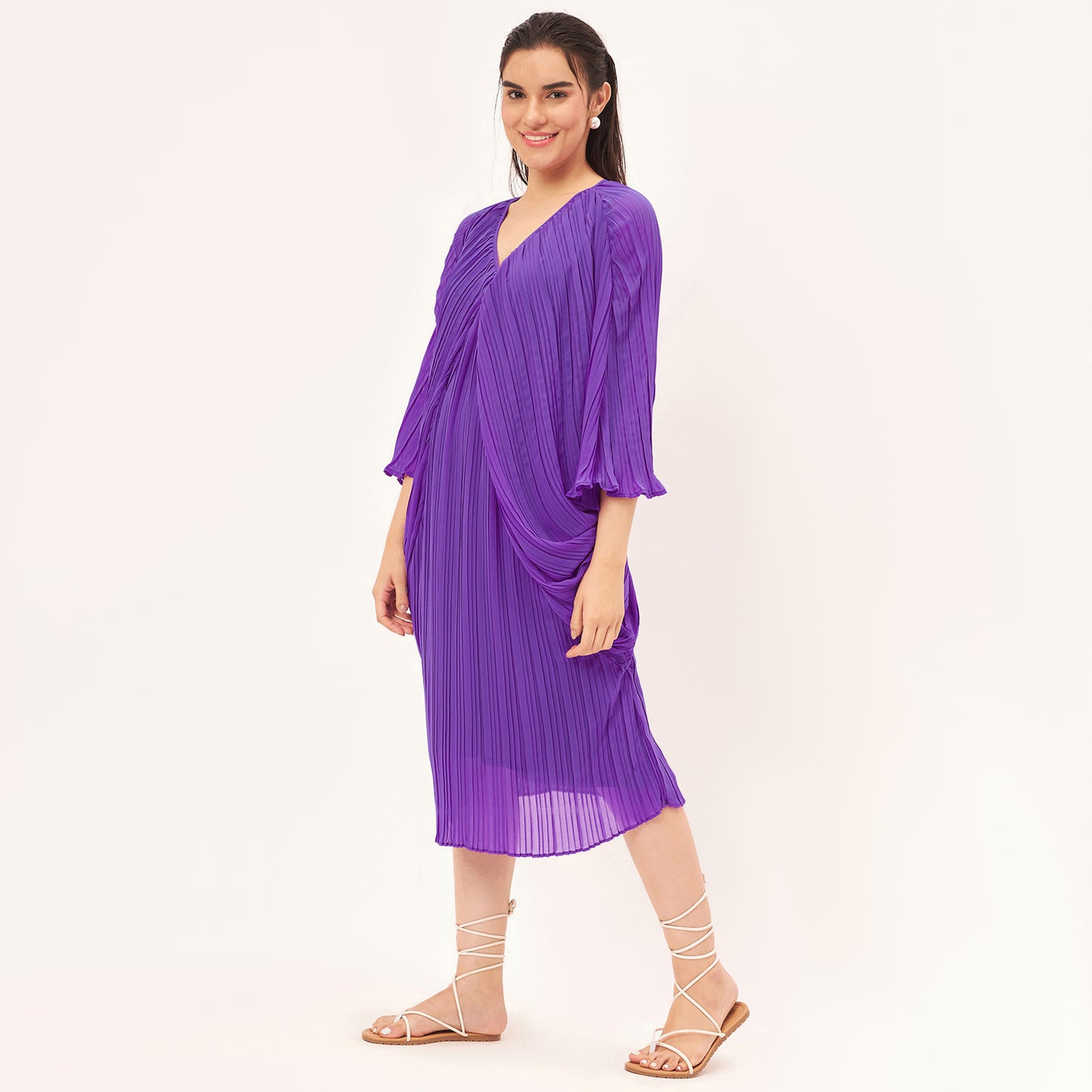 Bright Purple Pleated Kaftan Dress