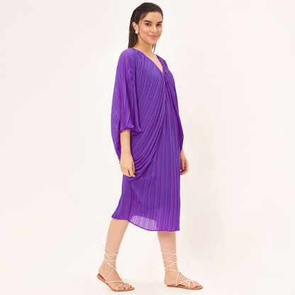 Bright Purple Pleated Kaftan Dress