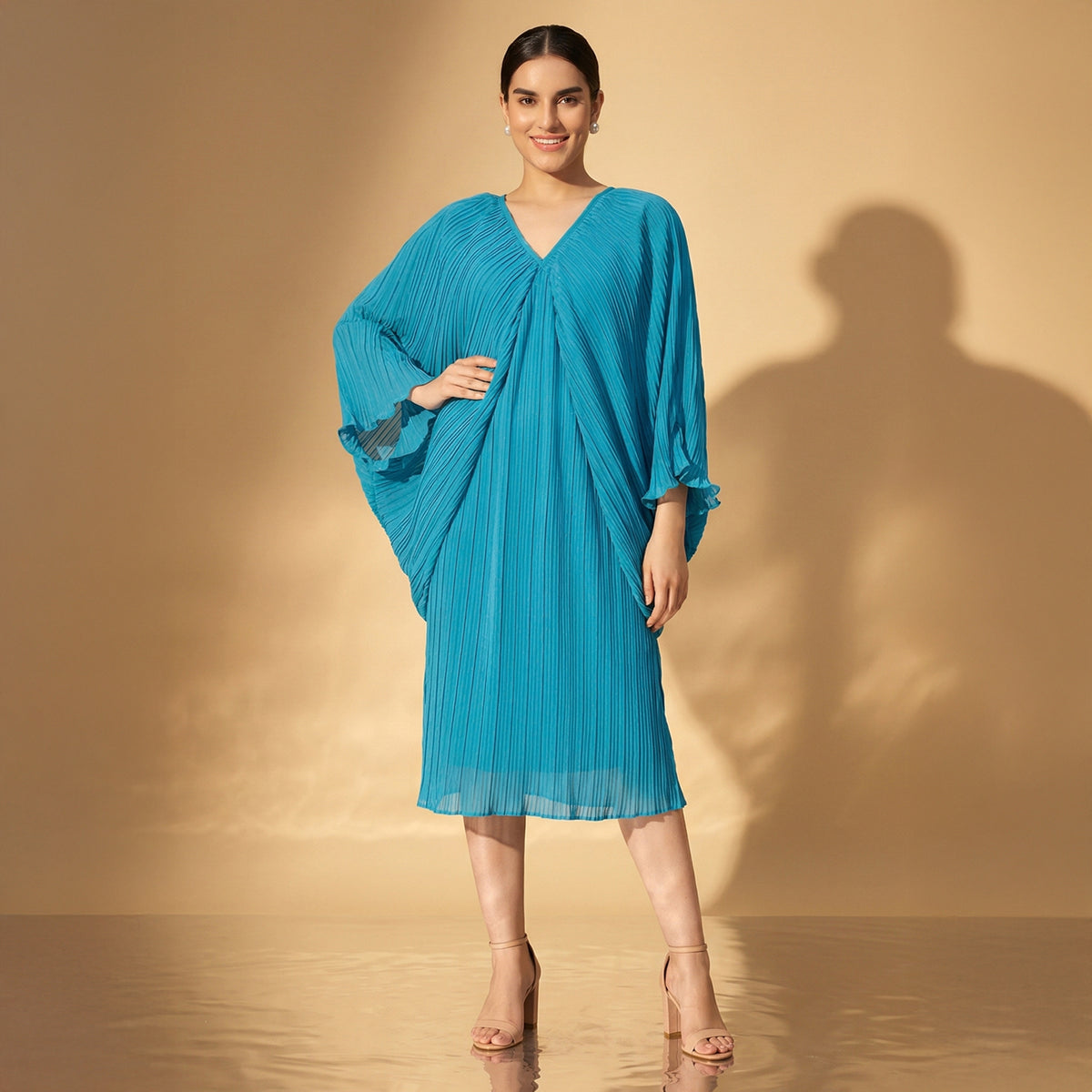 Turquoise Dress for Women – Polyester Chiffon | First Resort by Ramola Bachchan