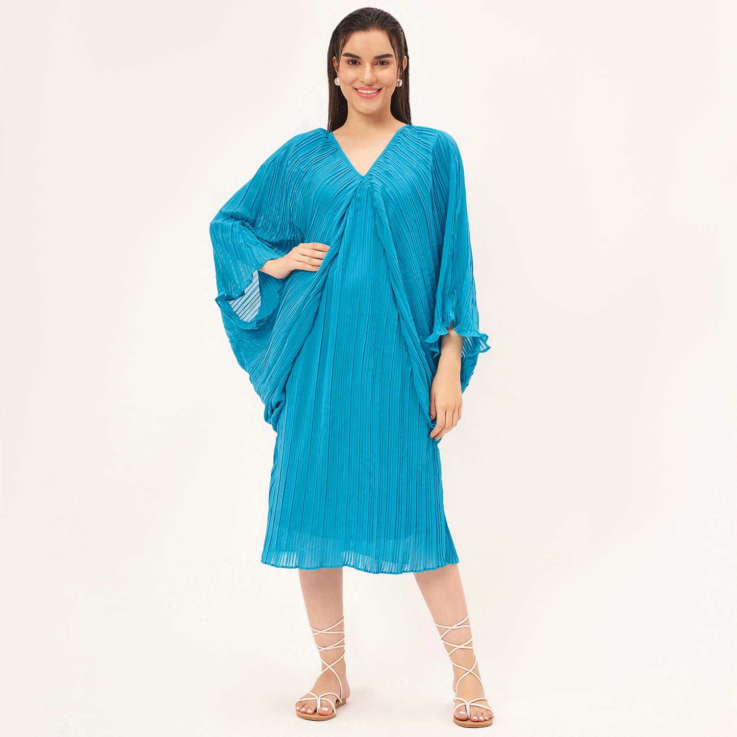 Turquoise Pleated Kaftan Dress