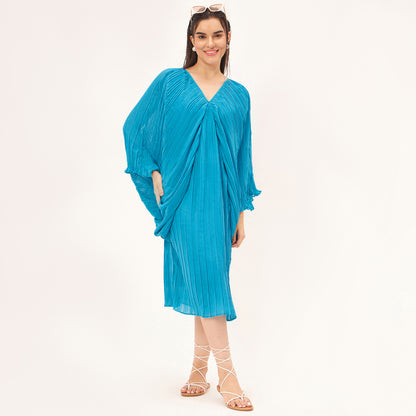 Turquoise Pleated Kaftan Dress