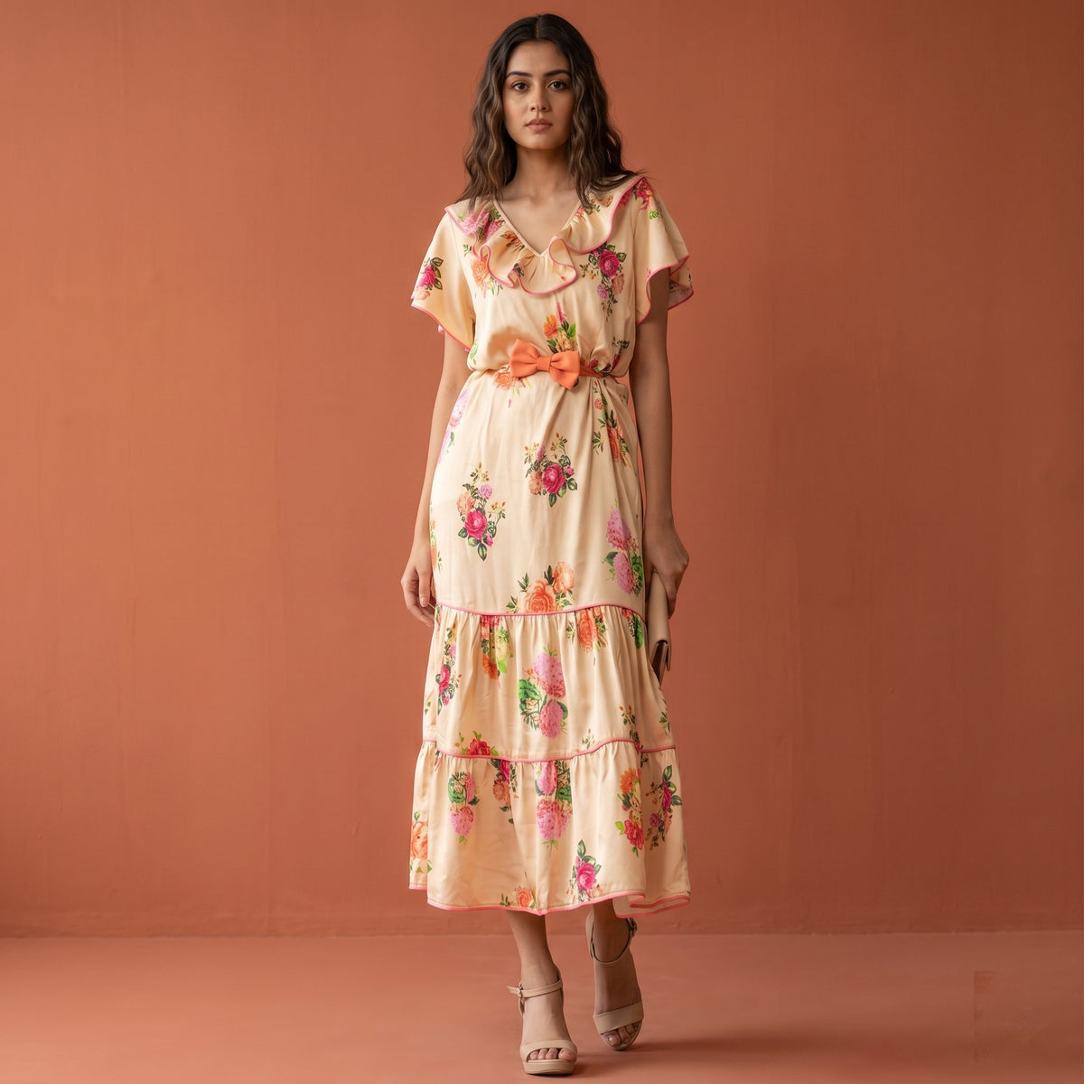 Yellow Floral Print Dress for Women – Viscose Lycra | First Resort by Ramola Bachchan