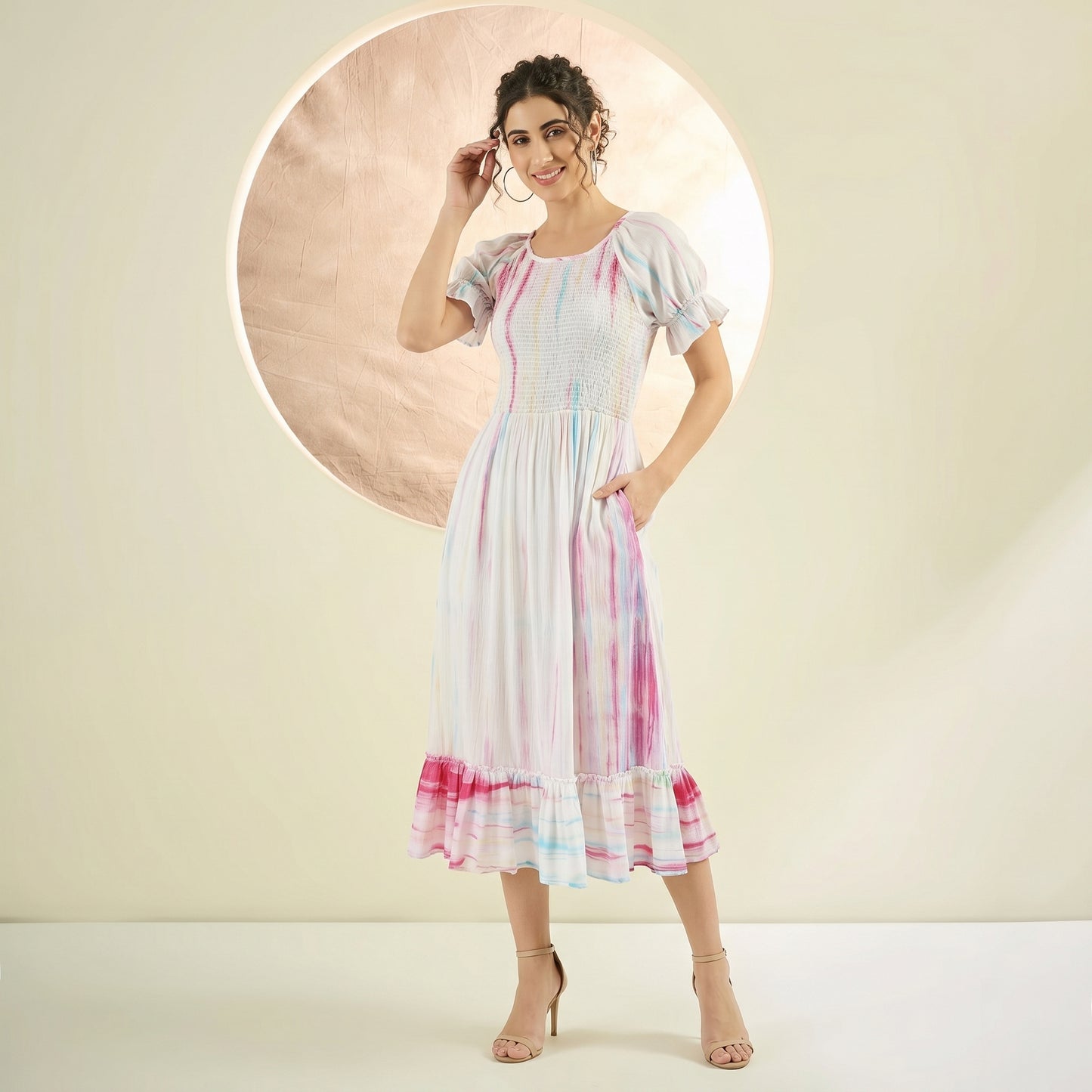 Multicolour Tie-Dye Print Dress for Women – Cotton Modal | First Resort by Ramola Bachchan