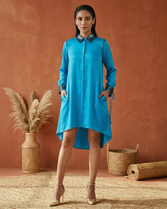 Blue Sequinned Shirt Dress