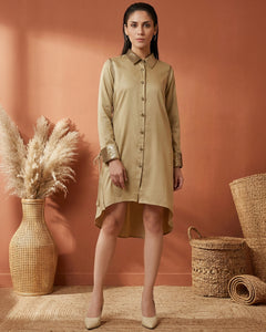 Sand Sequinned Shirt Dress