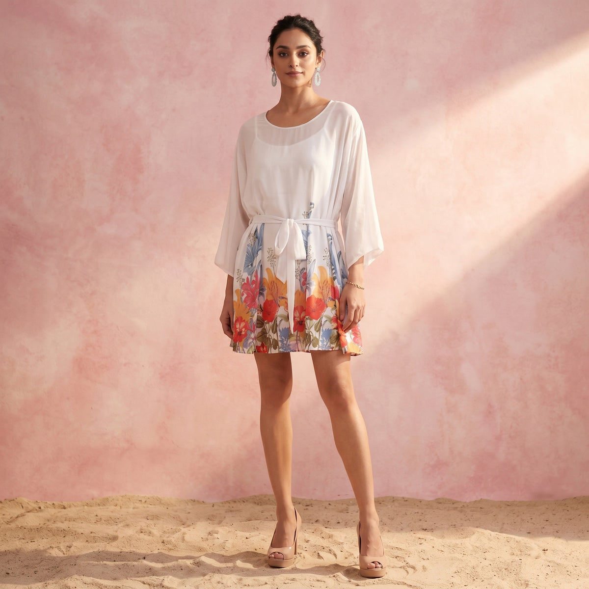 Multicolour Floral Print Dress for Women – Polyester Georgette | First Resort by Ramola Bachchan