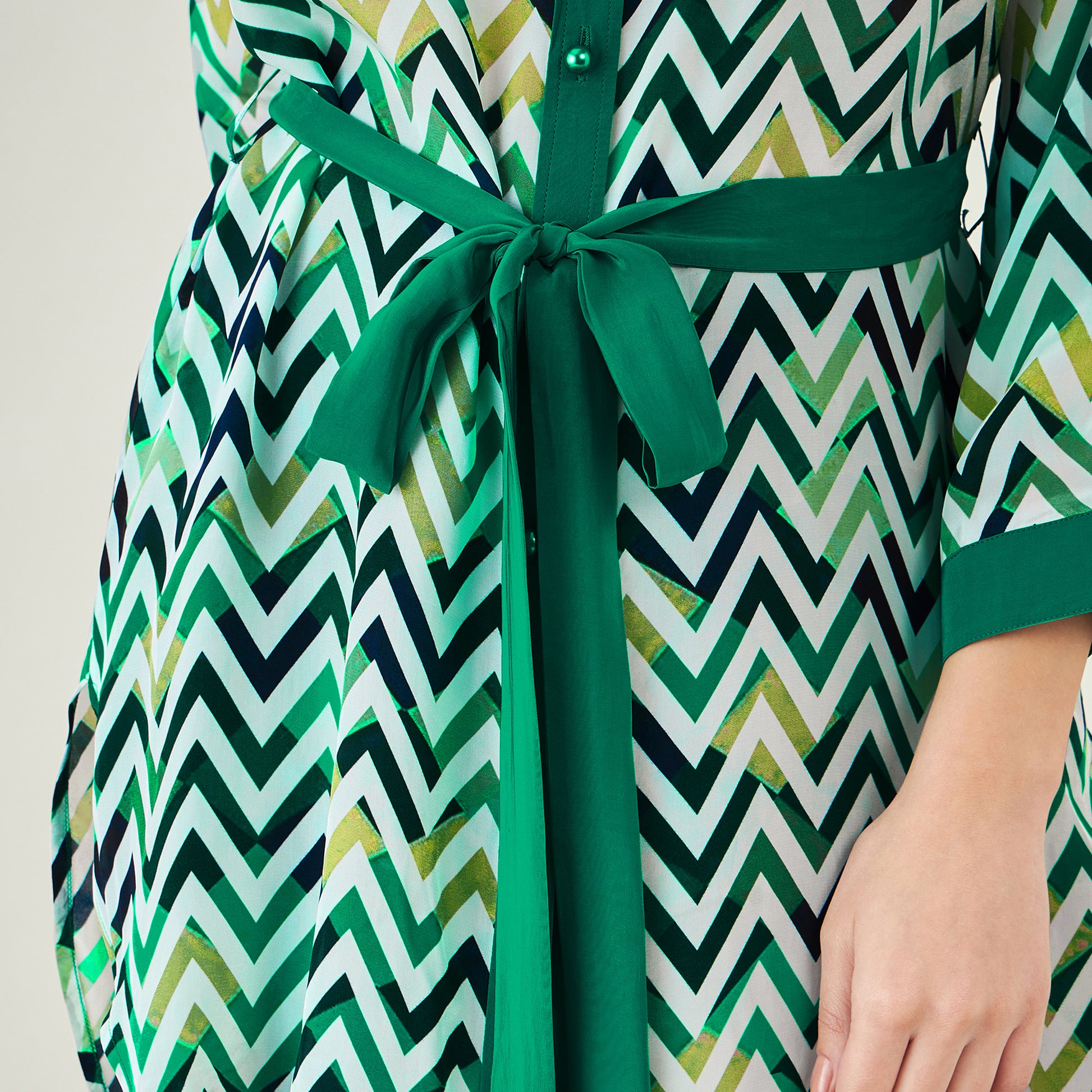 Green and White Chevron Shirt Dress | First Resort by Ramola Bachchan Green and White Chevron Shirt Dress | First Resort by Ramola Bachchan