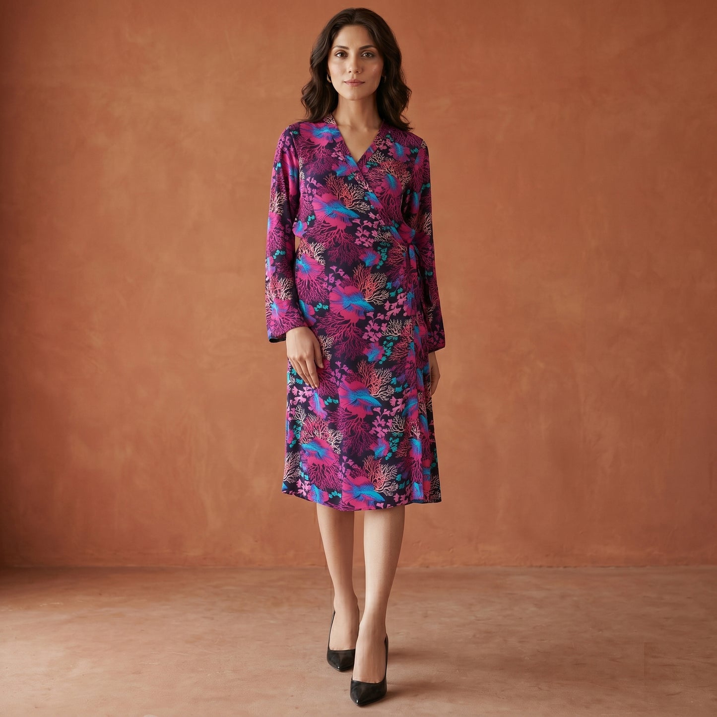 Pink Deep Sea Print Dress for Women – Viscose Crepe | First Resort by Ramola Bachchan