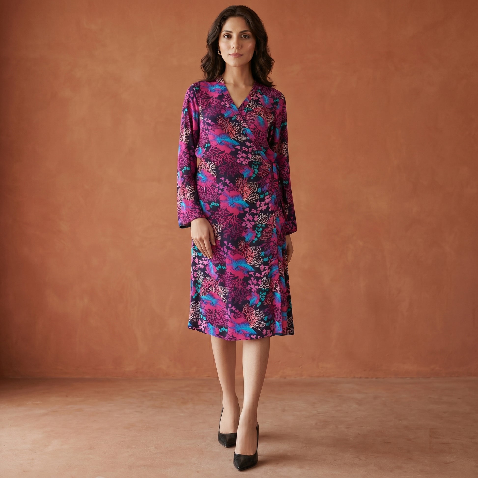 Pink Deep Sea Print Dress for Women – Viscose Crepe | First Resort by Ramola Bachchan