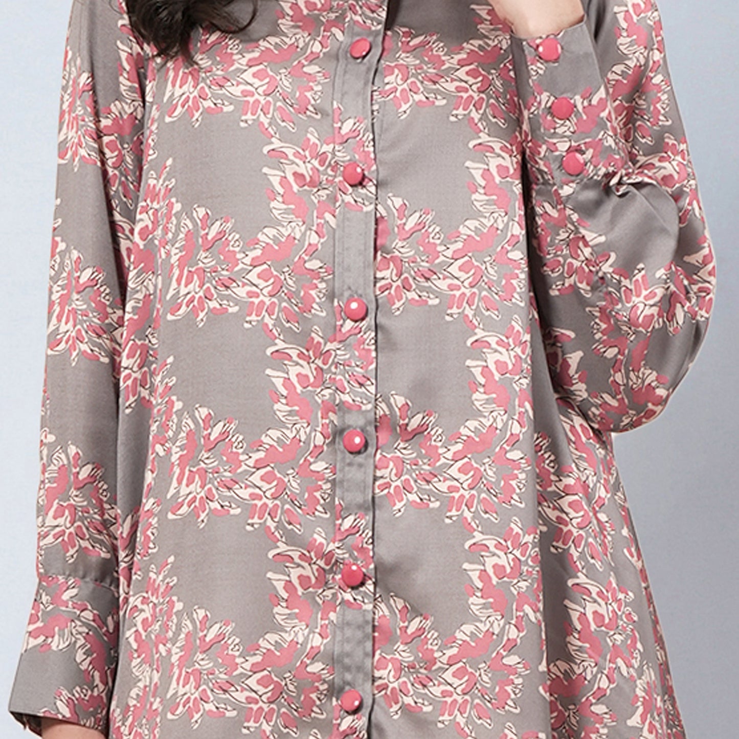 Grey and Pink Floral Hi-Low Dress