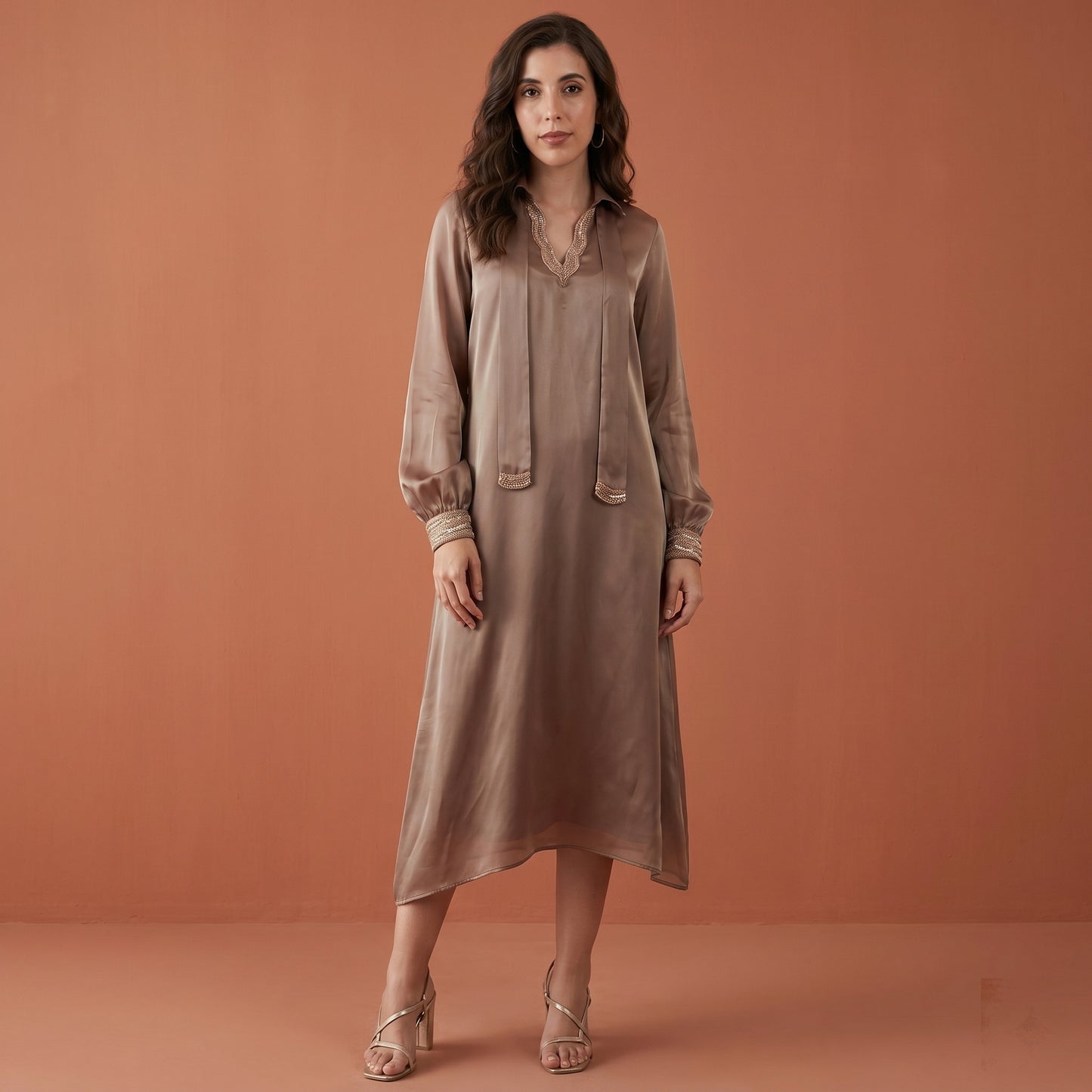 Brown Dress for Women – Polyester Organza | First Resort by Ramola Bachchan