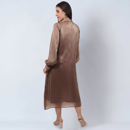 Brown A-Line Dress with Bead Lace Detail with Slip