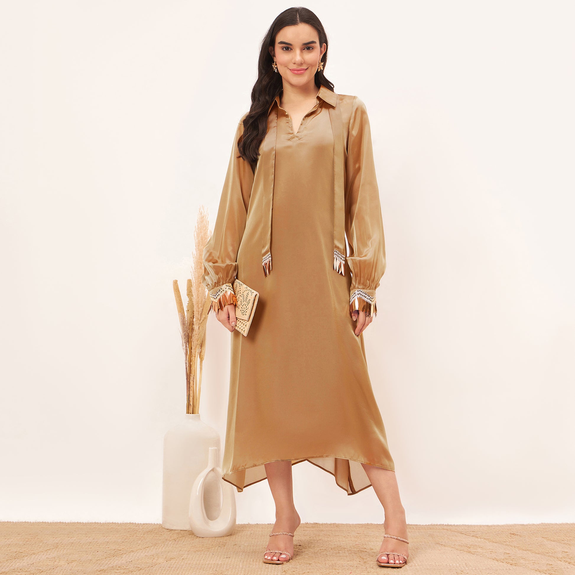 Hazel Brown A-Line Dress with Bead | First Resort by Ramola Bachchan Hazel Brown A-Line Dress with Bead | First Resort by Ramola Bachchan