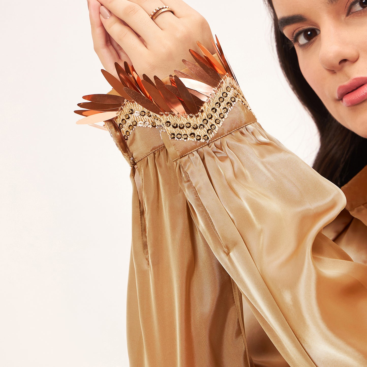 Hazel Brown A-Line Dress with Bead Lace Detail with Slip